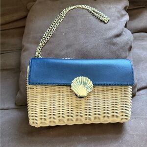 Talbots Blue and Tan Crossbody Bag with Nautical Woven Design